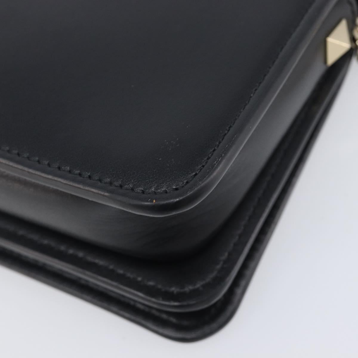 VALENTINO Chain Shoulder Bag Leather Black Gold Auth 204165V