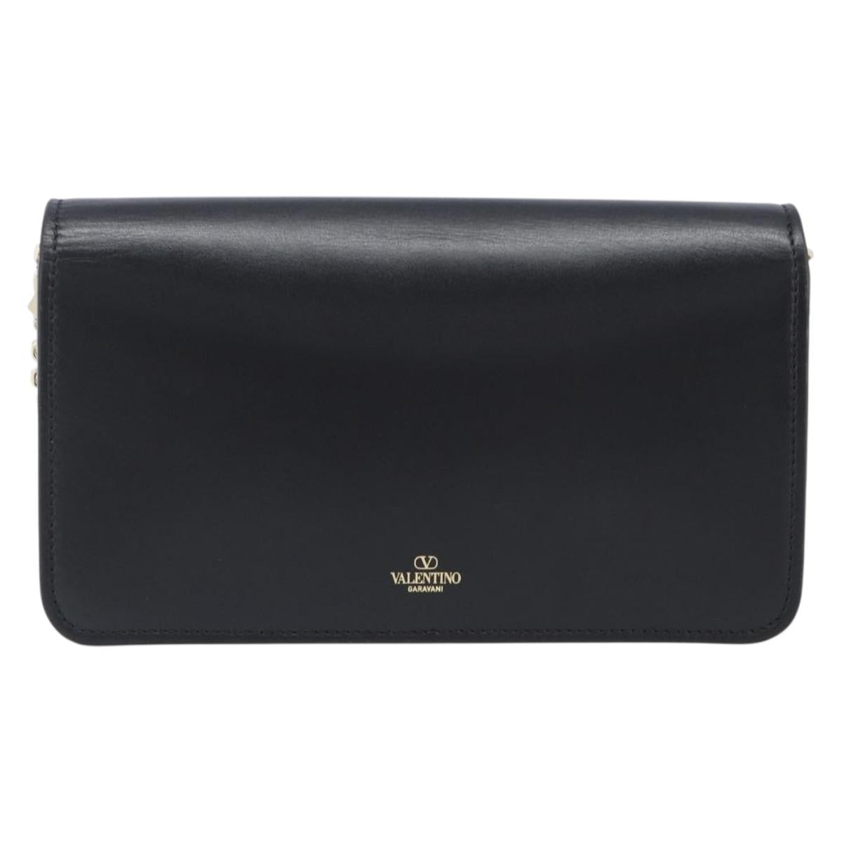 VALENTINO Chain Shoulder Bag Leather Black Gold Auth 204165V