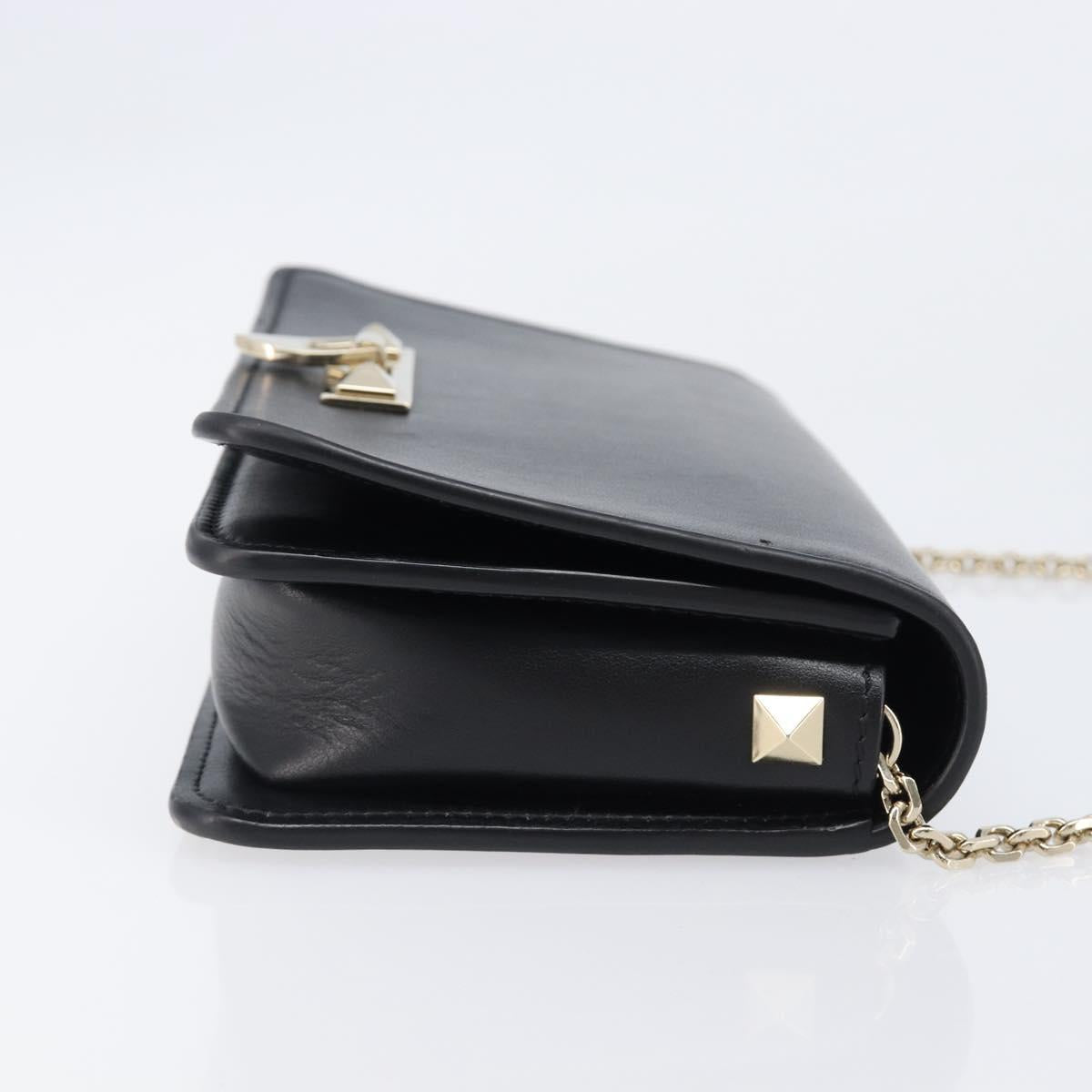 VALENTINO Chain Shoulder Bag Leather Black Gold Auth 204165V