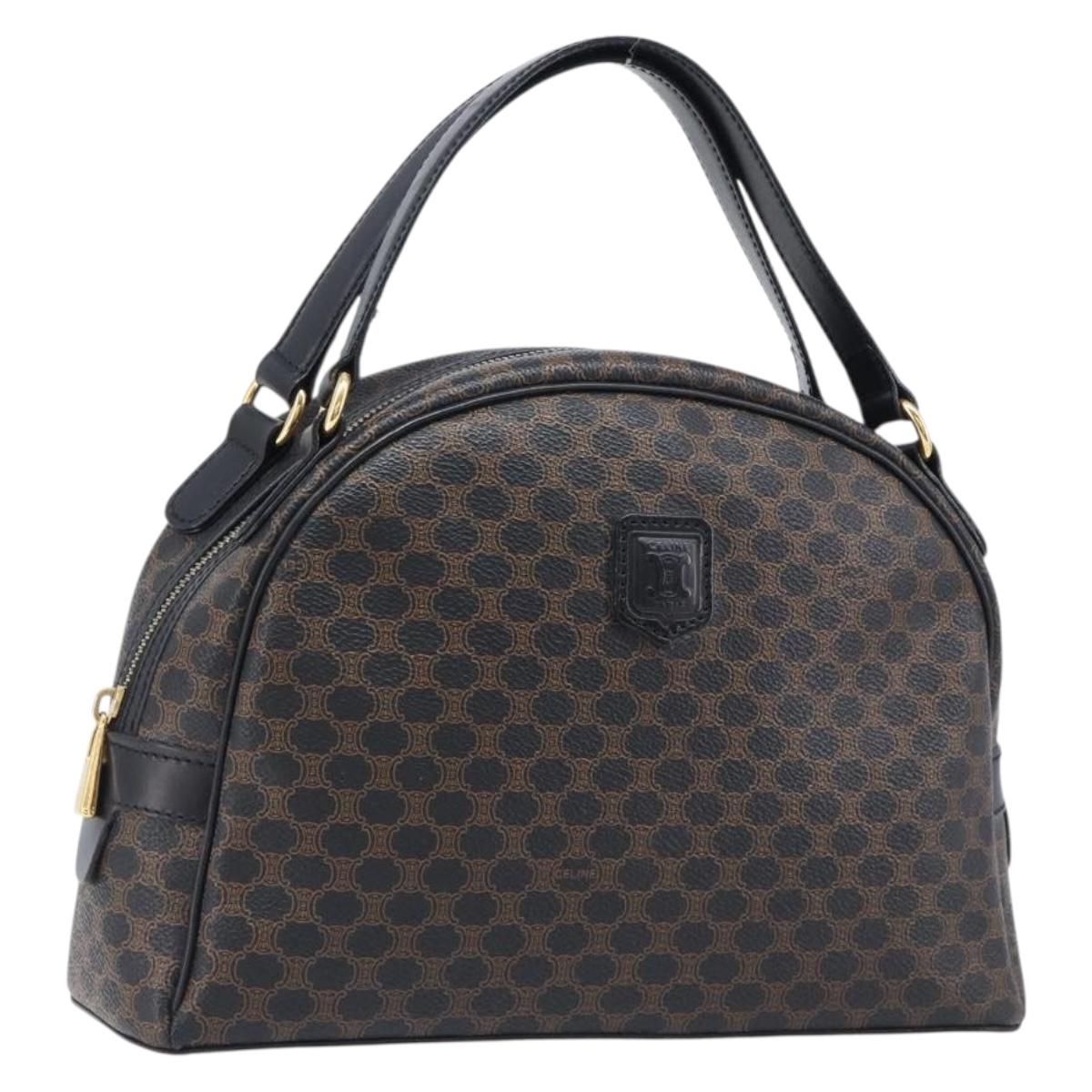 CELINE Macadam Canvas Hand Bag PVC Leather Black Gold Auth 204166V