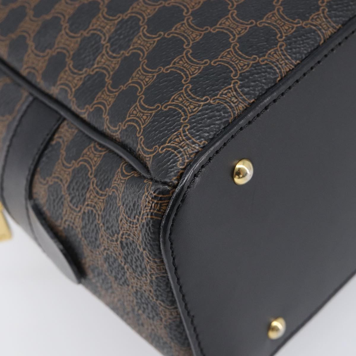 CELINE Macadam Canvas Hand Bag PVC Leather Black Gold Auth 204166V