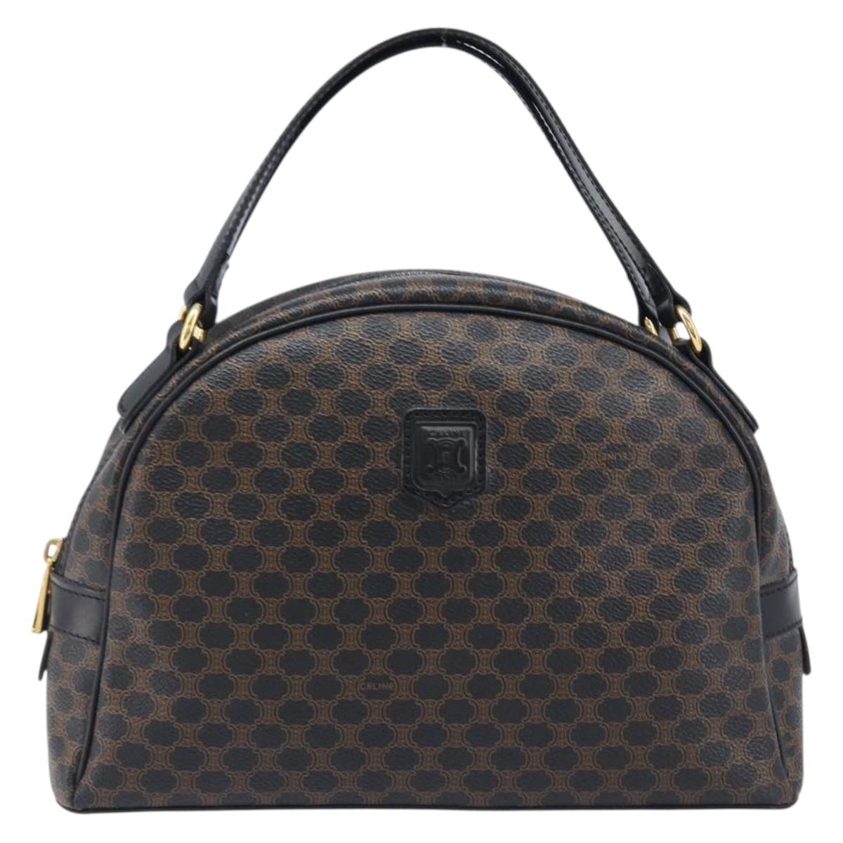 CELINE Macadam Canvas Hand Bag PVC Leather Black Gold Auth 204166V