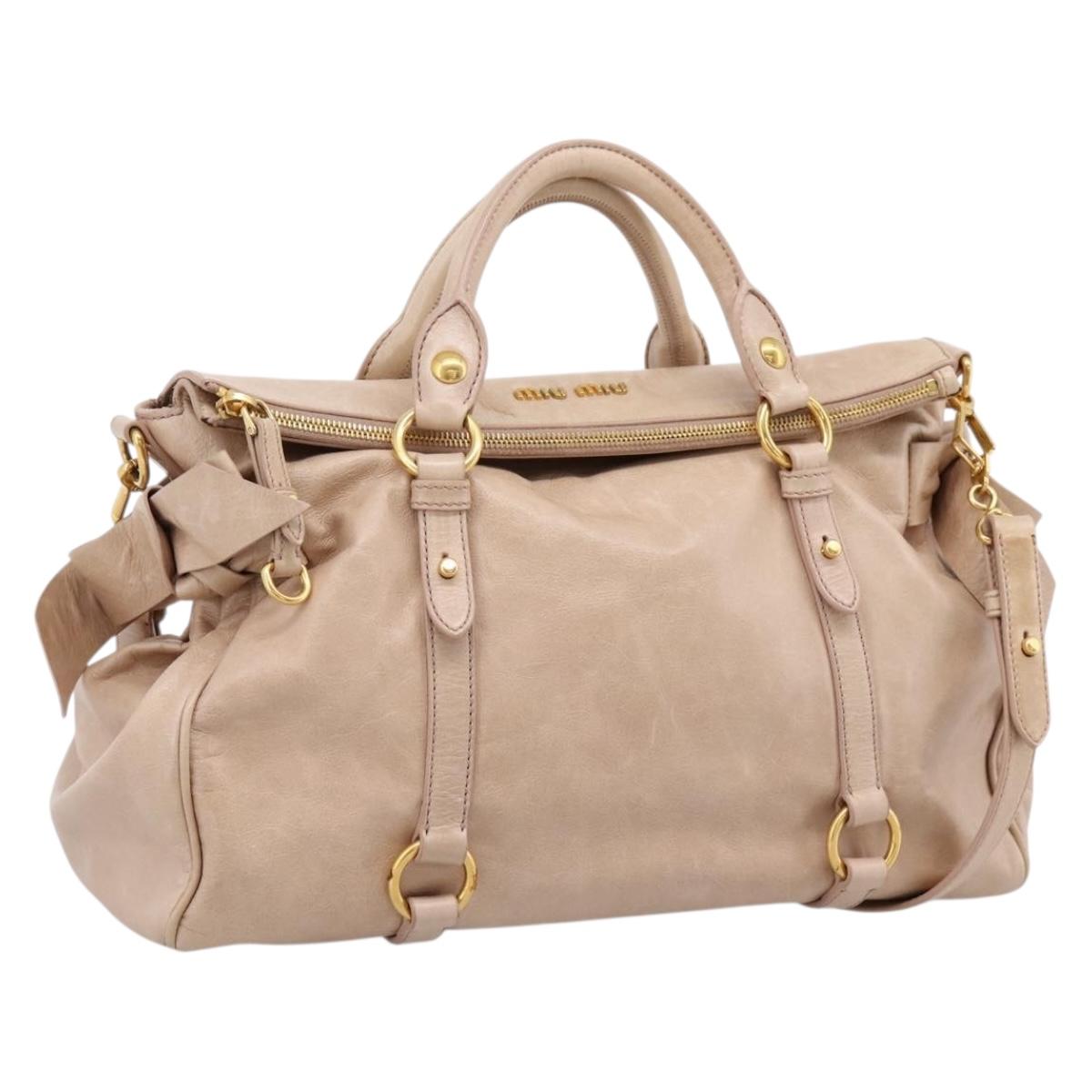 Miu Miu Hand Bag Vitellolux 2way Beige Gold Auth 204167V