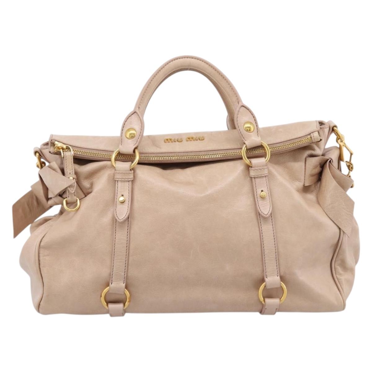 Miu Miu Hand Bag Vitellolux 2way Beige Gold Auth 204167V