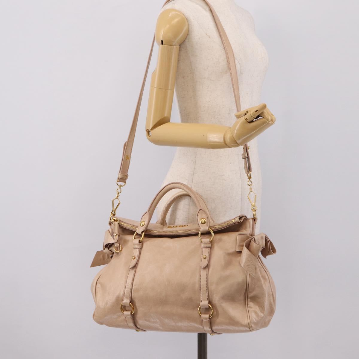 Miu Miu Hand Bag Vitellolux 2way Beige Gold Auth 204167V