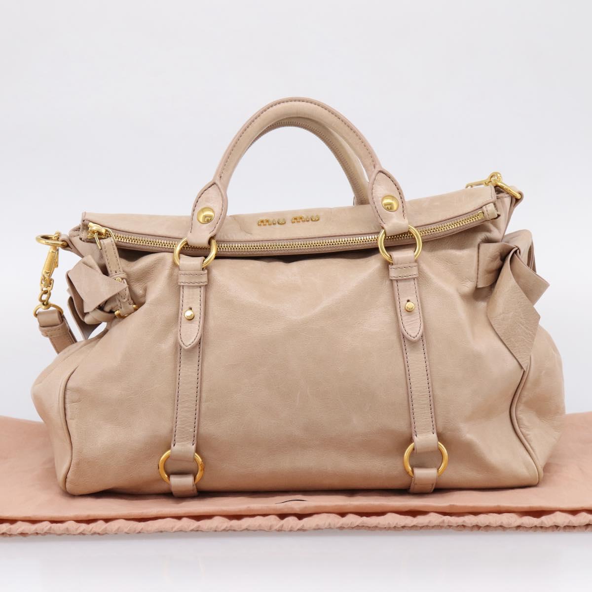 Miu Miu Hand Bag Vitellolux 2way Beige Gold Auth 204167V