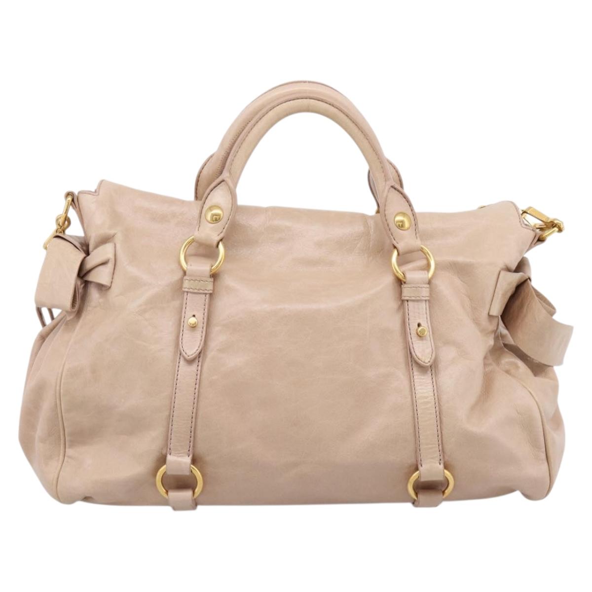 Miu Miu Hand Bag Vitellolux 2way Beige Gold Auth 204167V