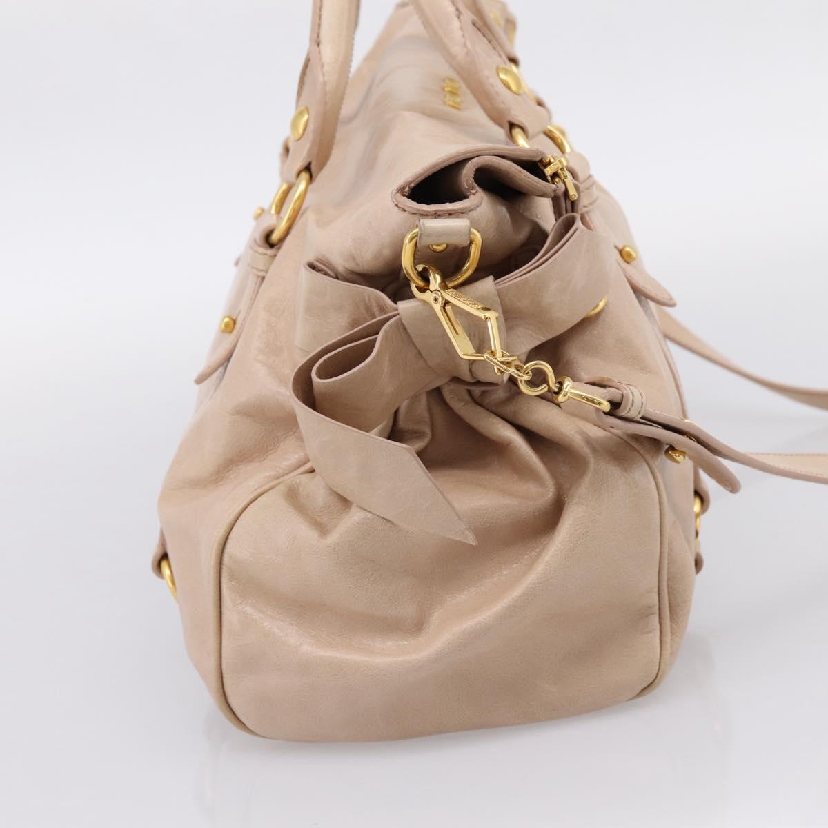Miu Miu Hand Bag Vitellolux 2way Beige Gold Auth 204167V