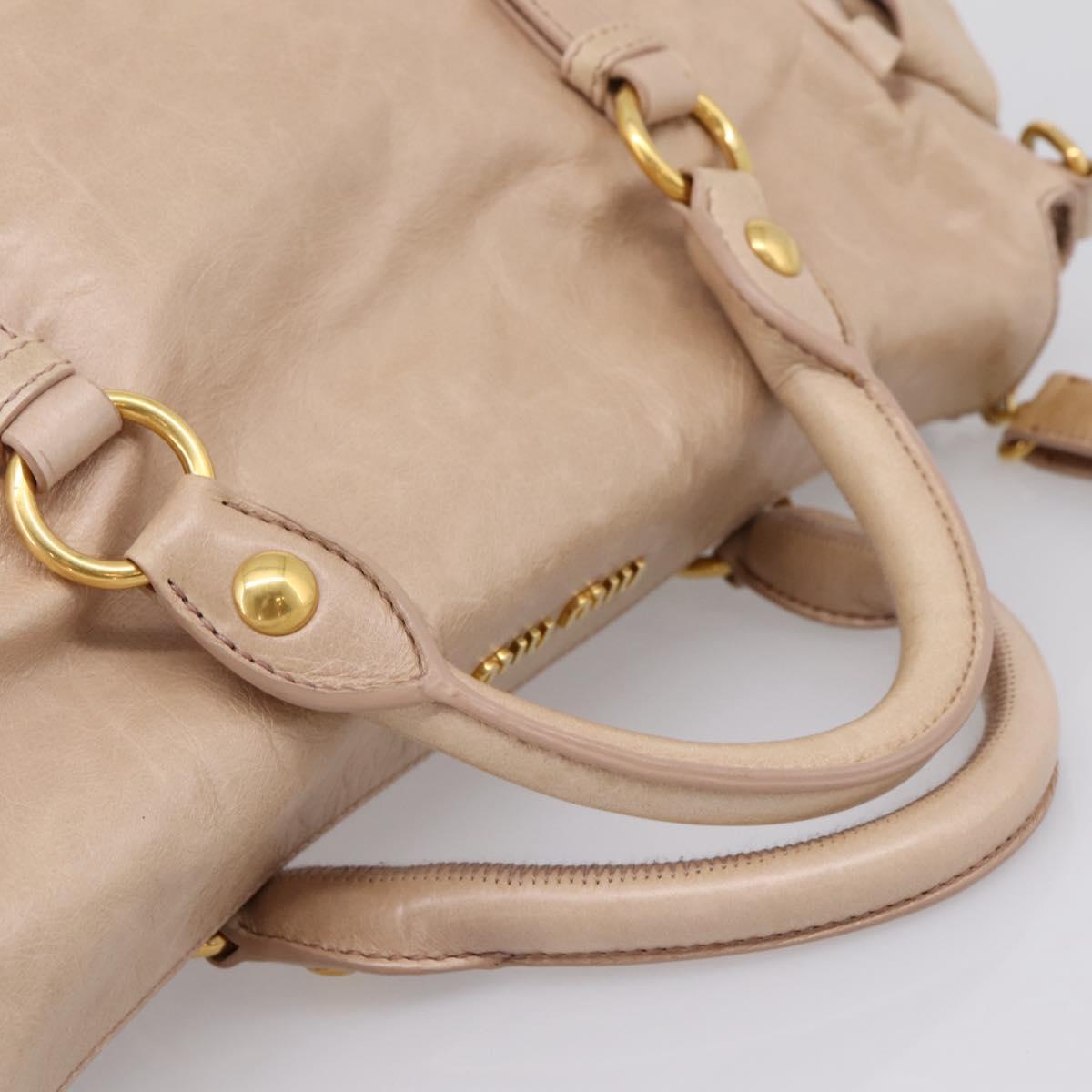 Miu Miu Hand Bag Vitellolux 2way Beige Gold Auth 204167V