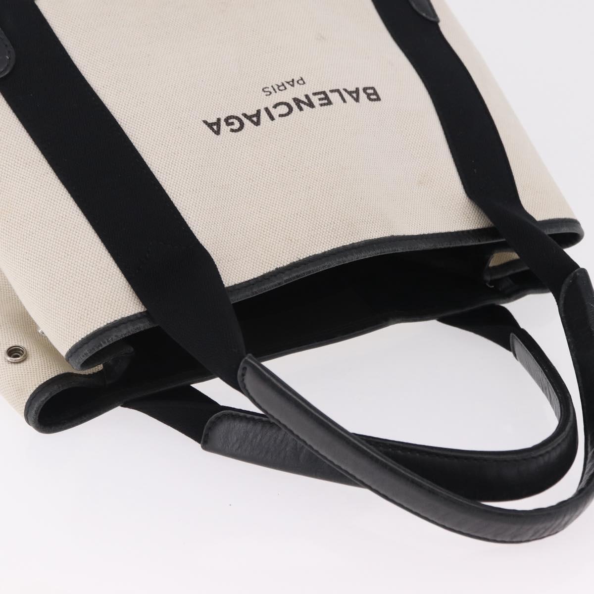 BALENCIAGA Navy Cabas S Hand Bag Canvas White Black 339933 Auth 204200