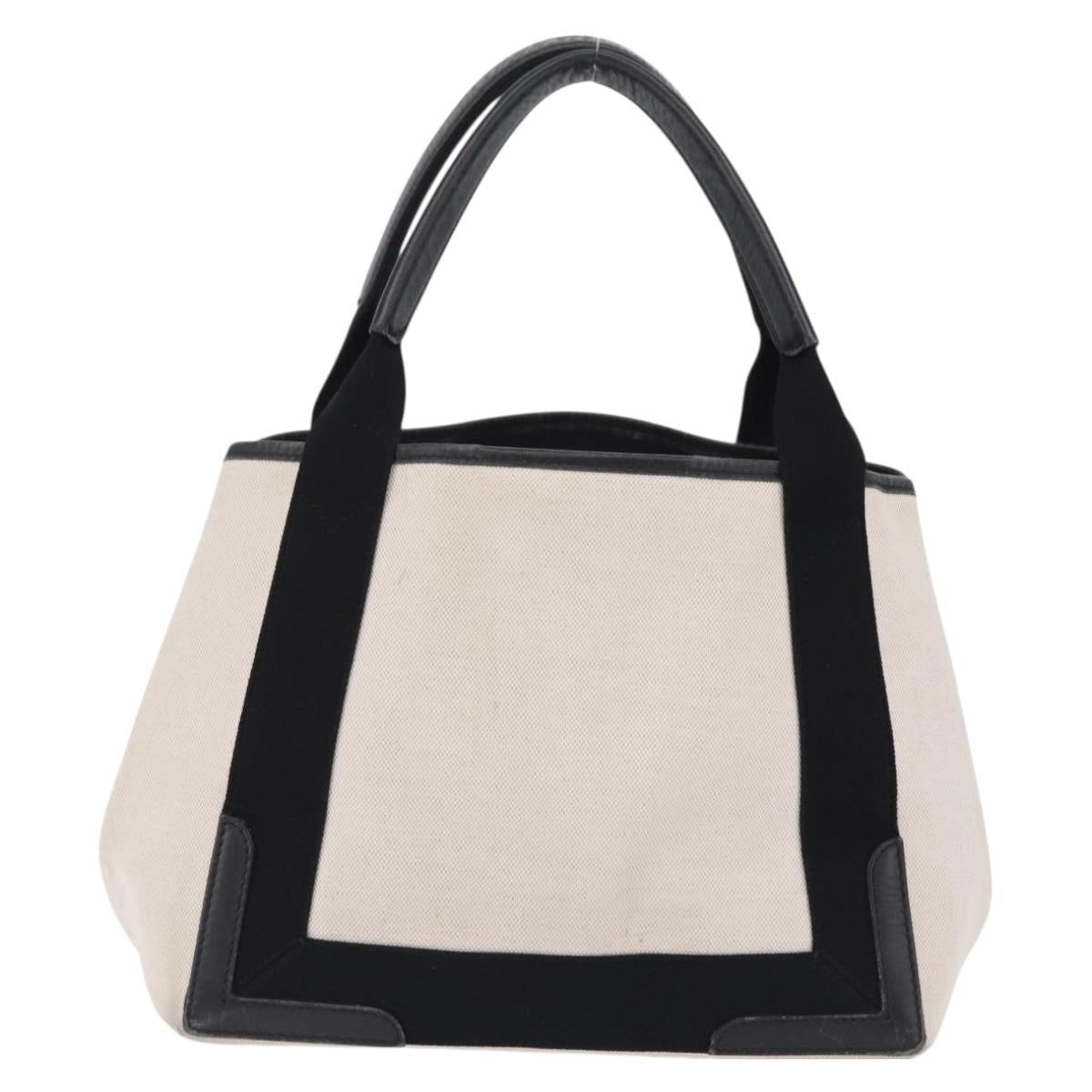 BALENCIAGA Navy Cabas S Hand Bag Canvas White Black 339933 Auth 204200