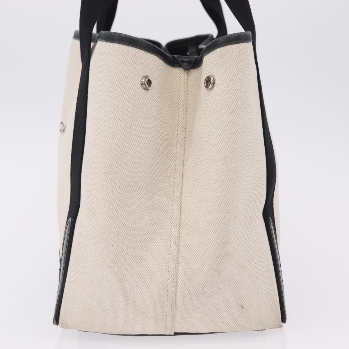 BALENCIAGA Navy Cabas S Hand Bag Canvas White Black 339933 Auth 204200