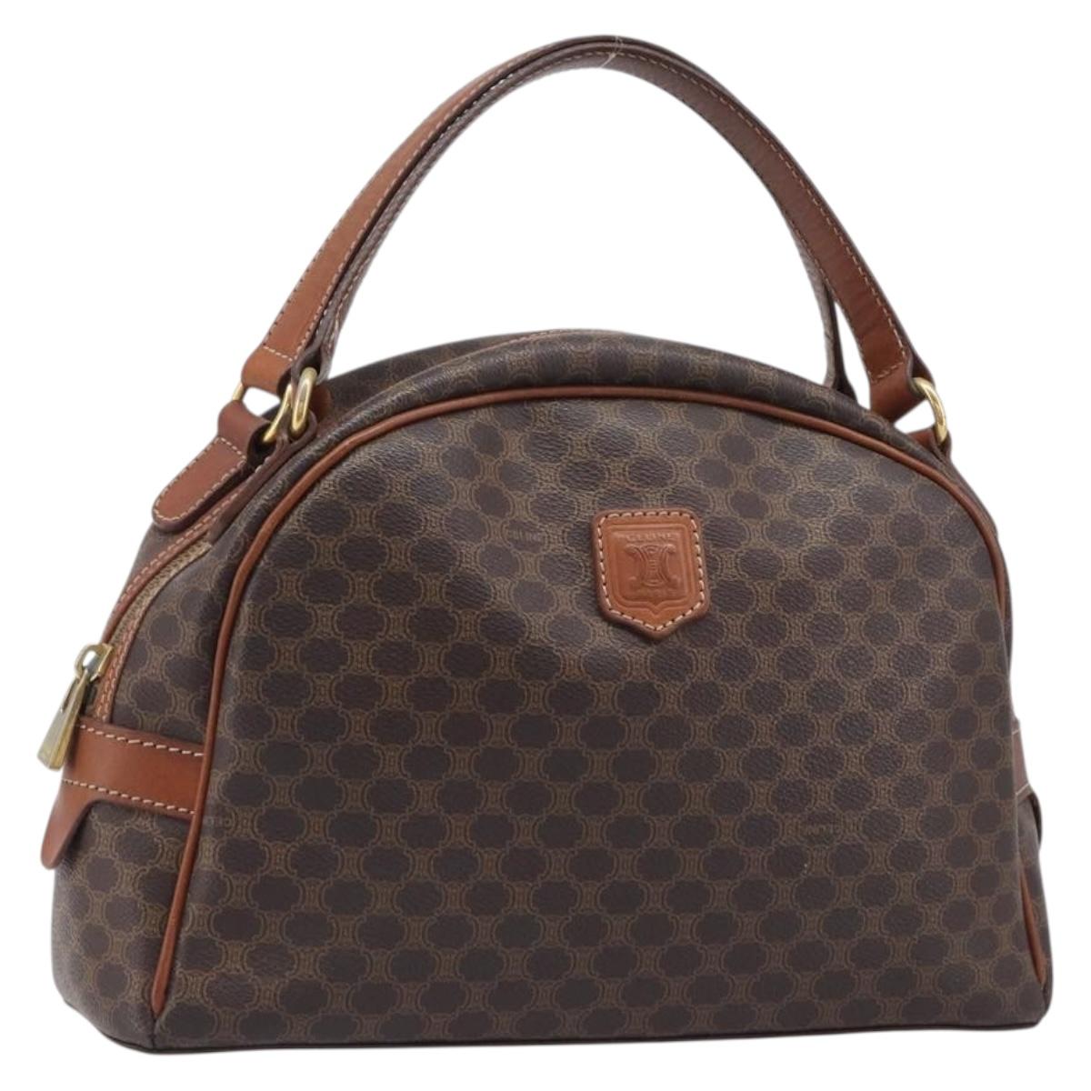 CELINE Macadam Canvas Hand Bag PVC Leather Brown Gold Auth 204209
