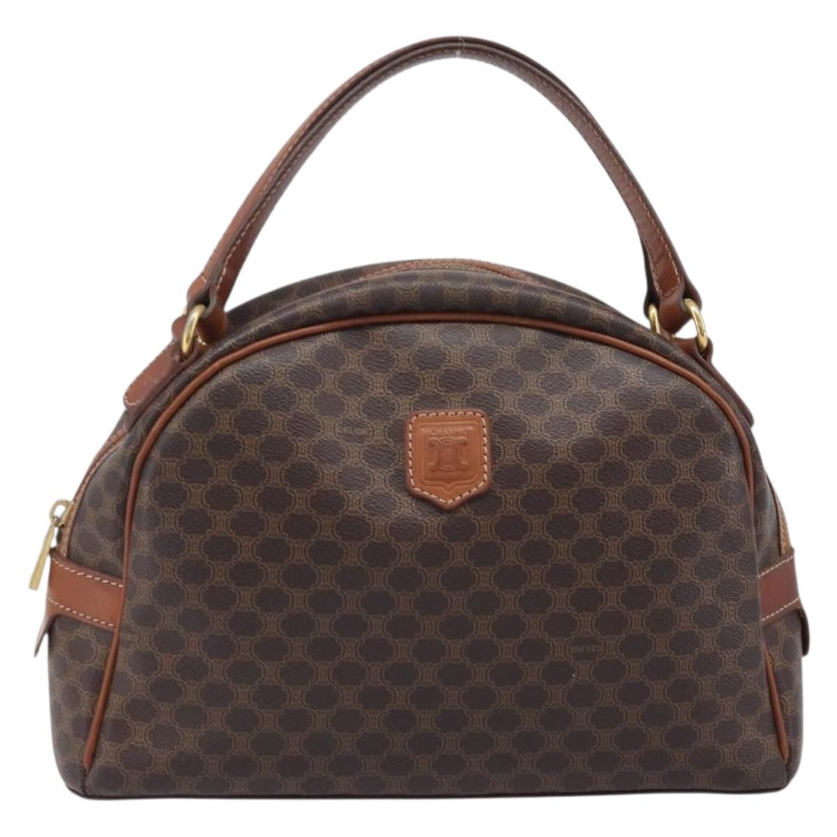 CELINE Macadam Canvas Hand Bag PVC Leather Brown Gold Auth 204209