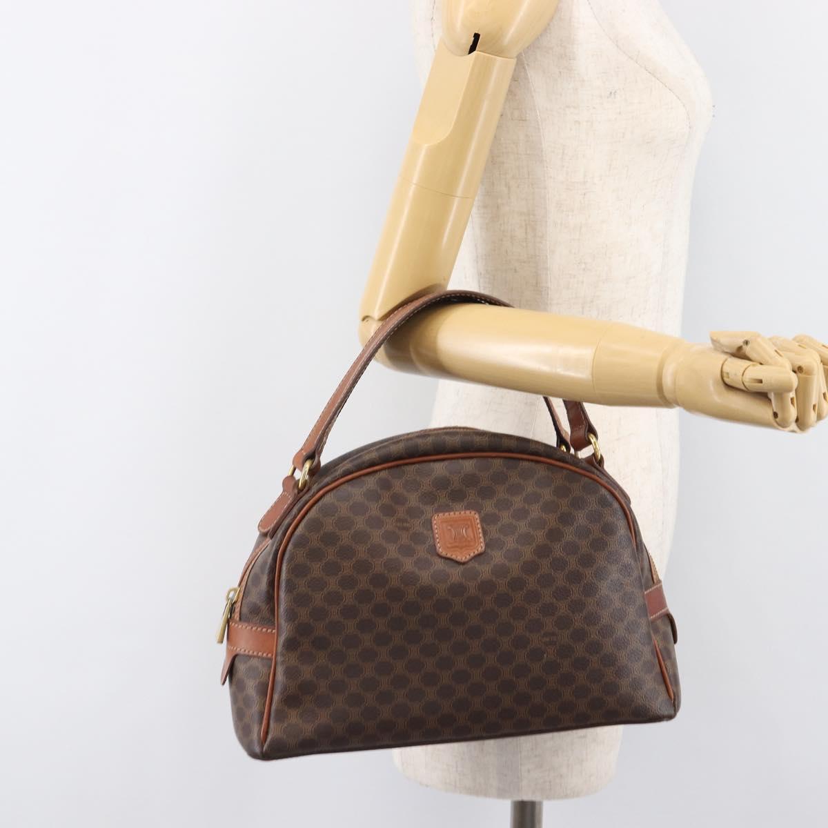 CELINE Macadam Canvas Hand Bag PVC Leather Brown Gold Auth 204209
