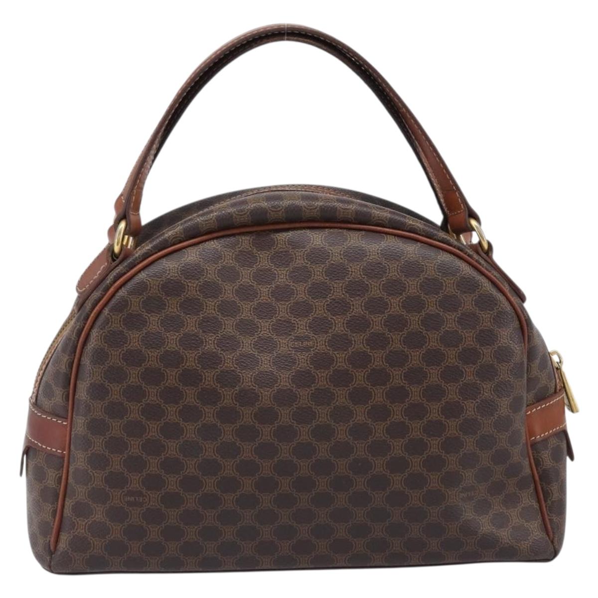 CELINE Macadam Canvas Hand Bag PVC Leather Brown Gold Auth 204209