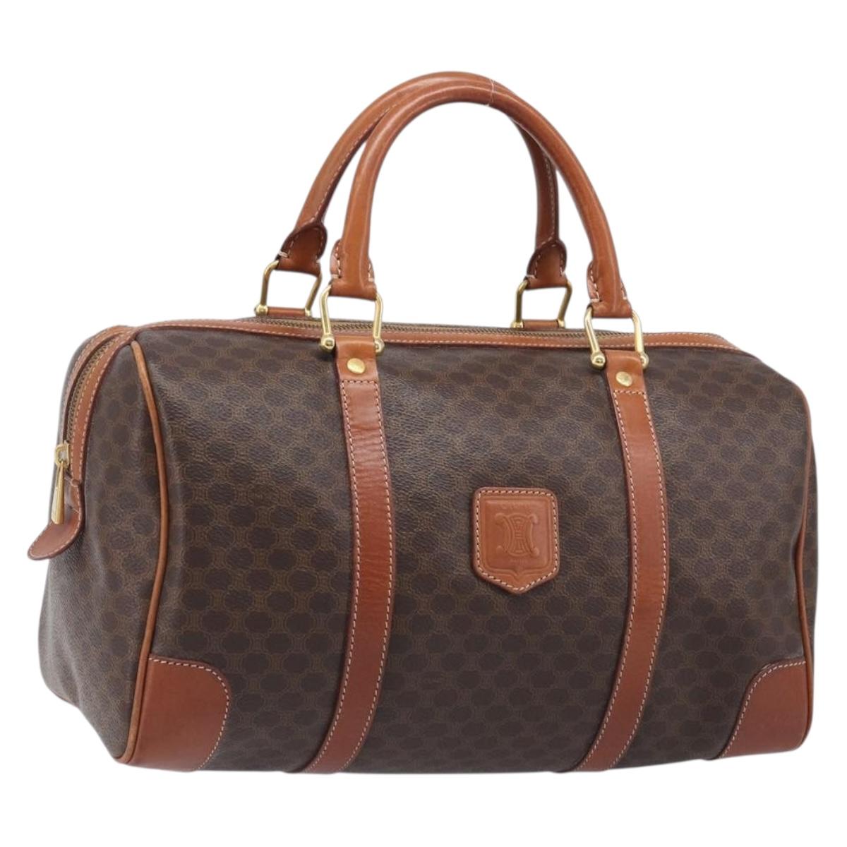 CELINE Macadam Canvas Boston Bag PVC Leather Brown Gold Auth 204211A