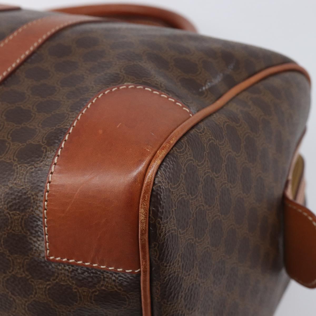 CELINE Macadam Canvas Boston Bag PVC Leather Brown Gold Auth 204211A