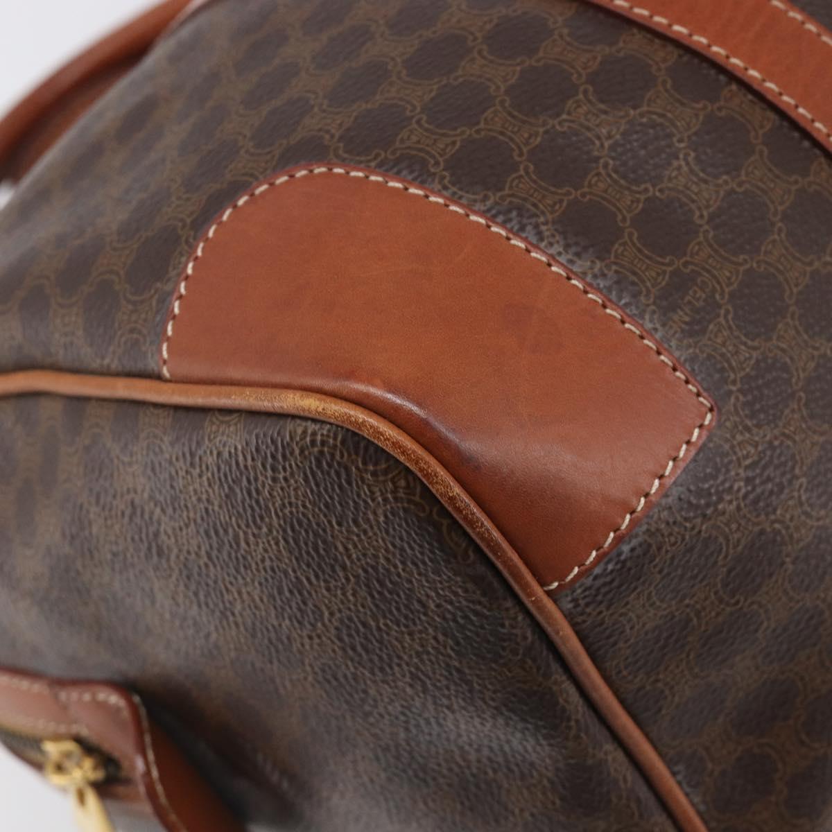 CELINE Macadam Canvas Boston Bag PVC Leather Brown Gold Auth 204211A
