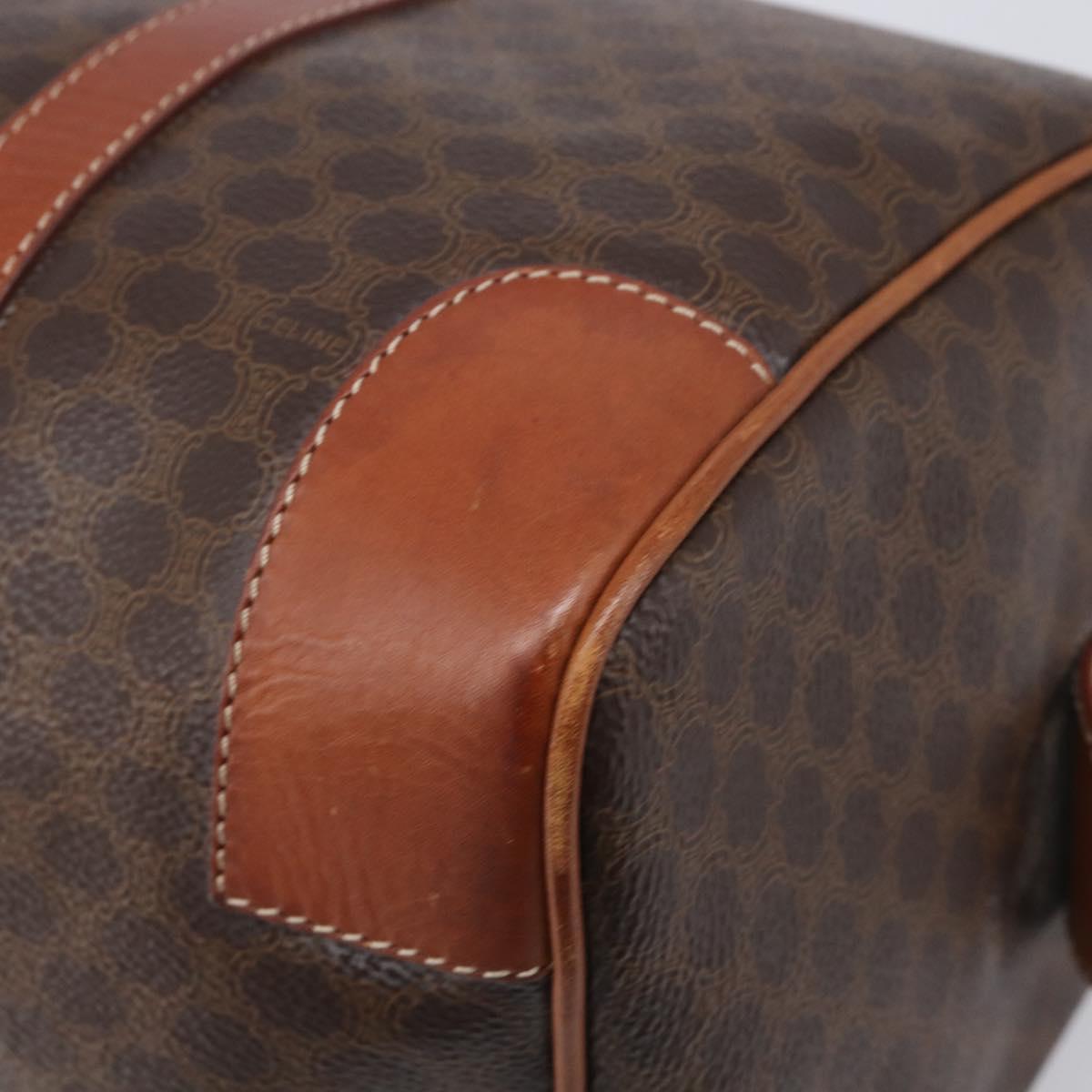 CELINE Macadam Canvas Boston Bag PVC Leather Brown Gold Auth 204211A