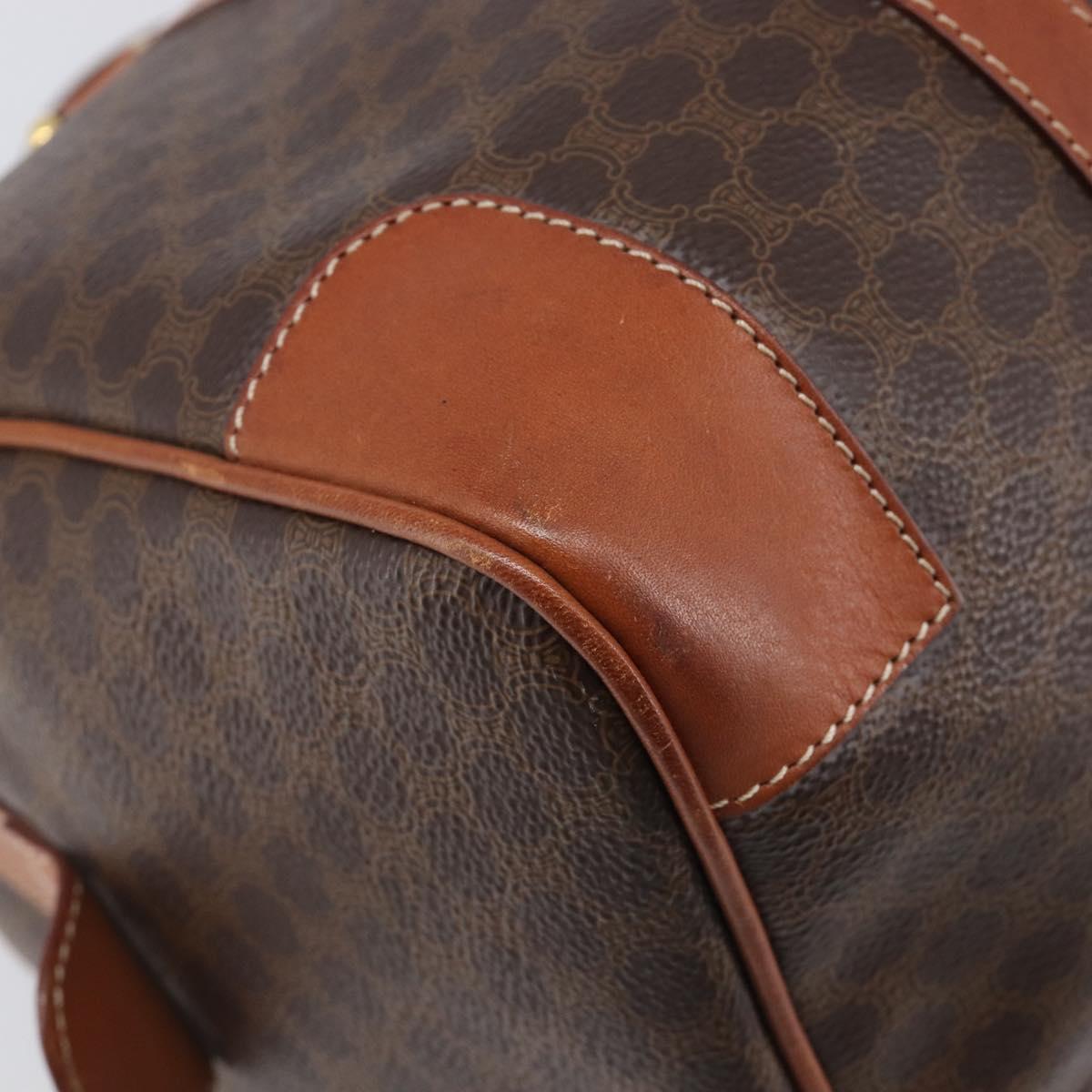 CELINE Macadam Canvas Boston Bag PVC Leather Brown Gold Auth 204211A