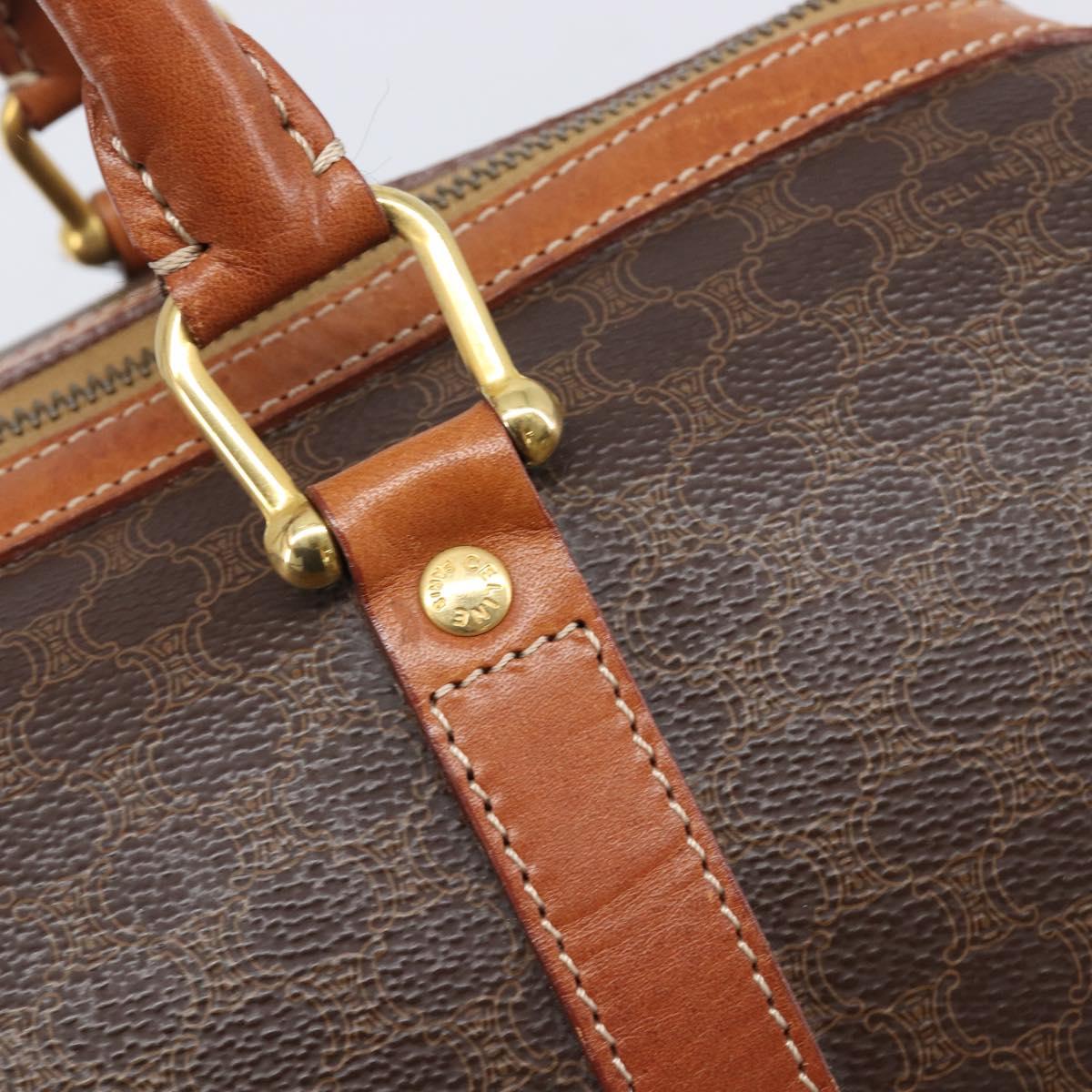 CELINE Macadam Canvas Boston Bag PVC Leather Brown Gold Auth 204211A