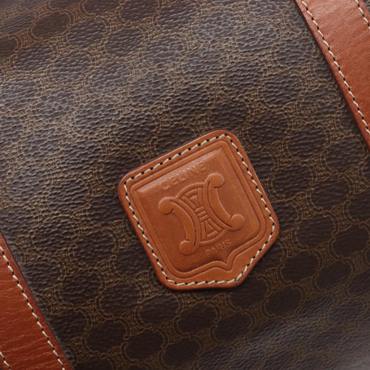 CELINE Macadam Canvas Boston Bag PVC Leather Brown Gold Auth 204211A