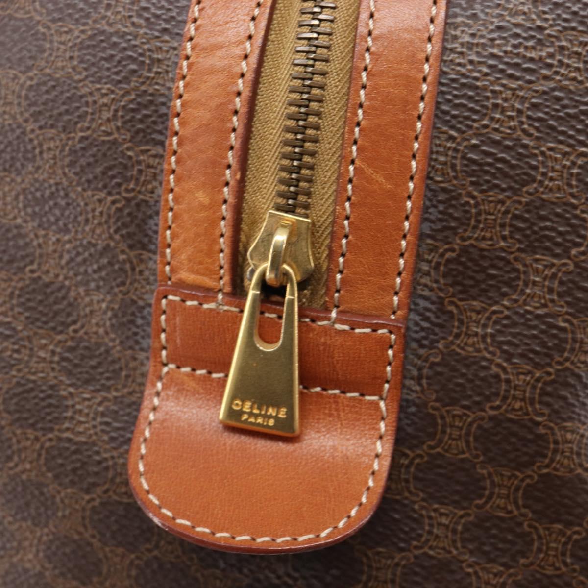 CELINE Macadam Canvas Boston Bag PVC Leather Brown Gold Auth 204211A