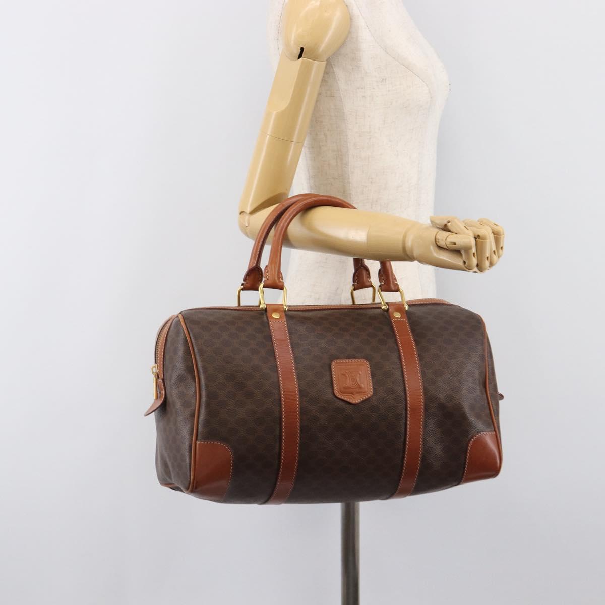 CELINE Macadam Canvas Boston Bag PVC Leather Brown Gold Auth 204211A