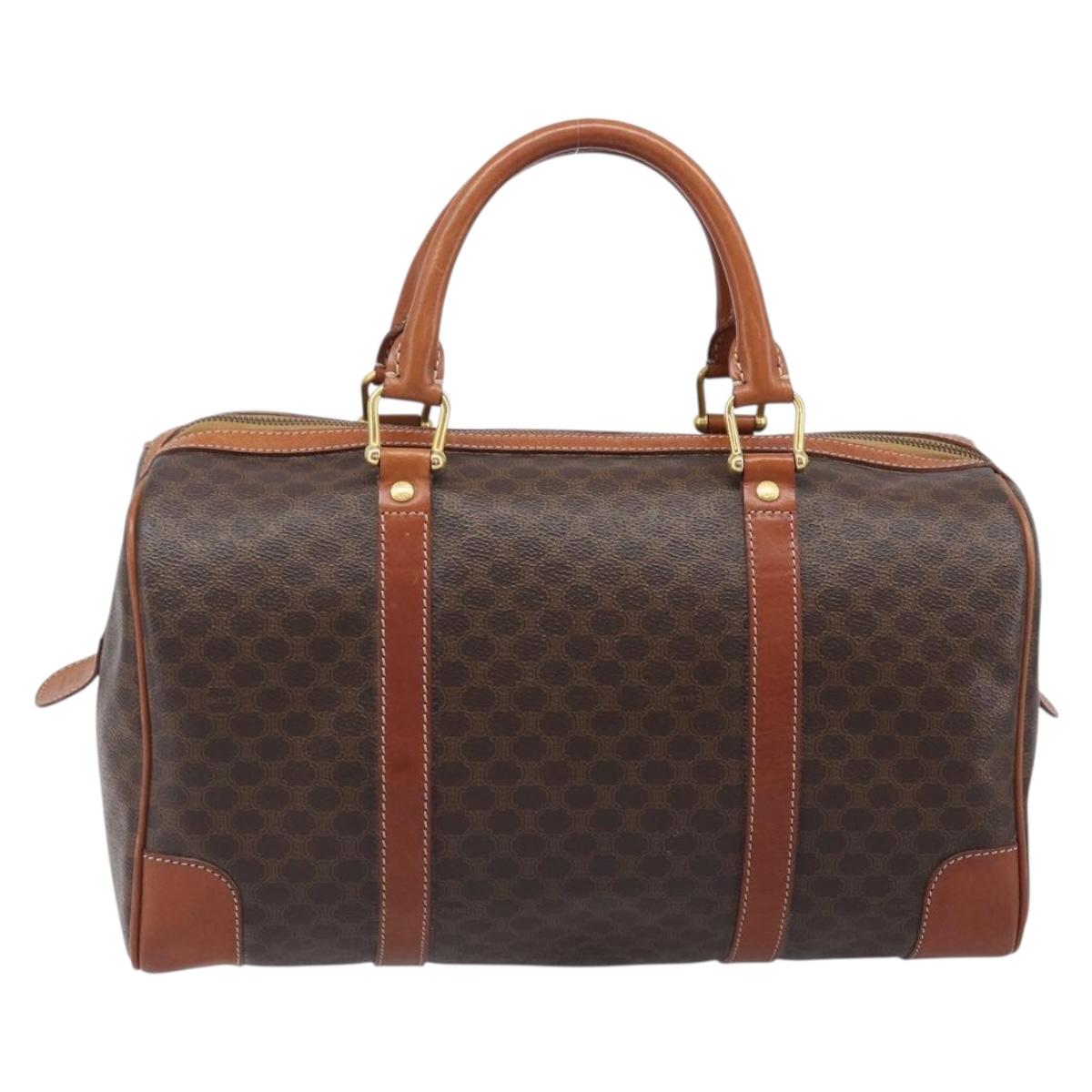 CELINE Macadam Canvas Boston Bag PVC Leather Brown Gold Auth 204211A