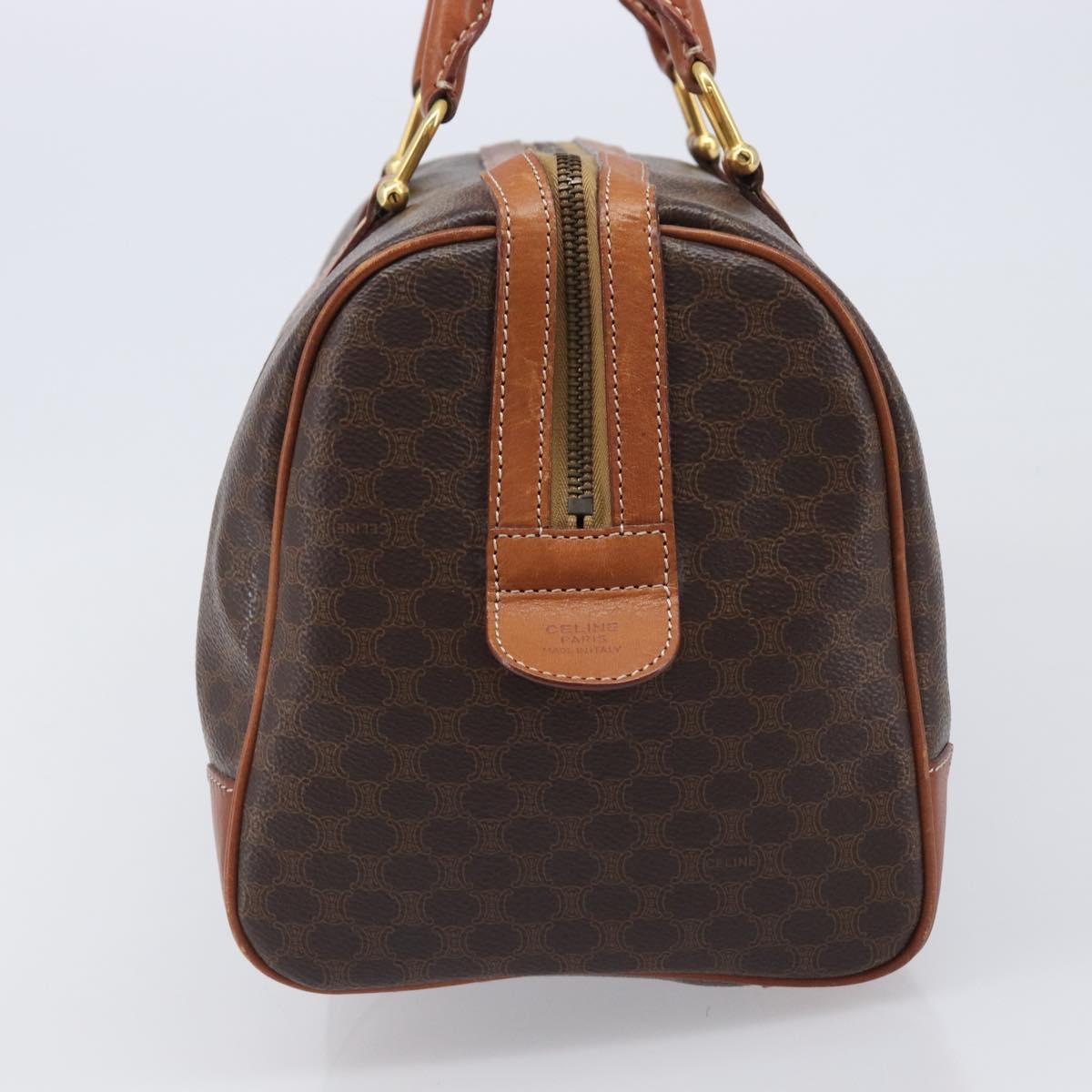 CELINE Macadam Canvas Boston Bag PVC Leather Brown Gold Auth 204211A