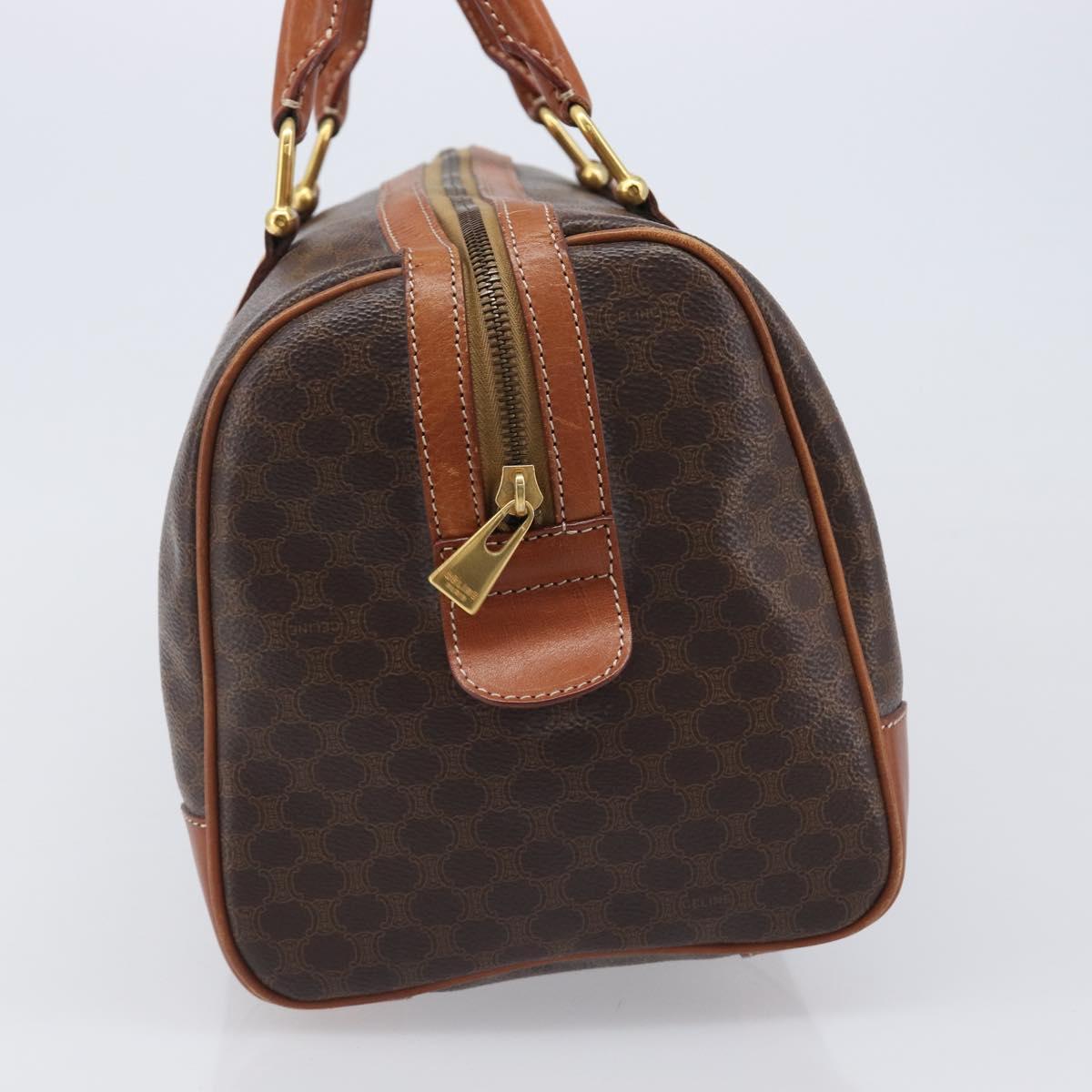 CELINE Macadam Canvas Boston Bag PVC Leather Brown Gold Auth 204211A