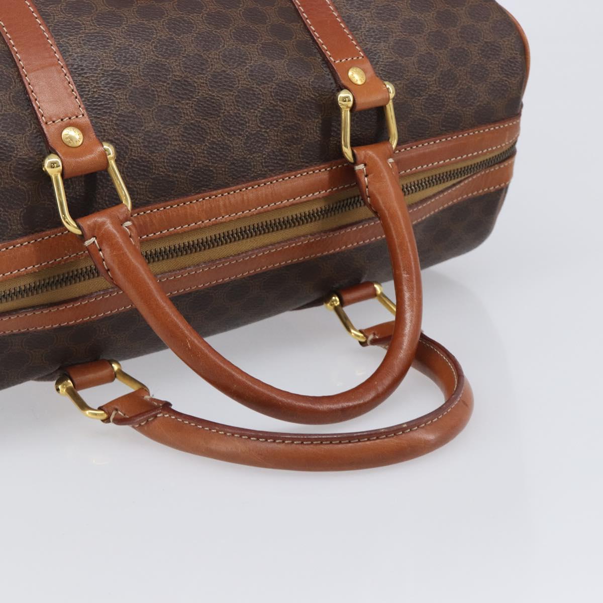 CELINE Macadam Canvas Boston Bag PVC Leather Brown Gold Auth 204211A