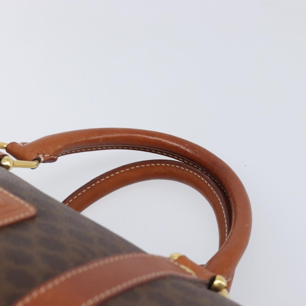 CELINE Macadam Canvas Boston Bag PVC Leather Brown Gold Auth 204211A