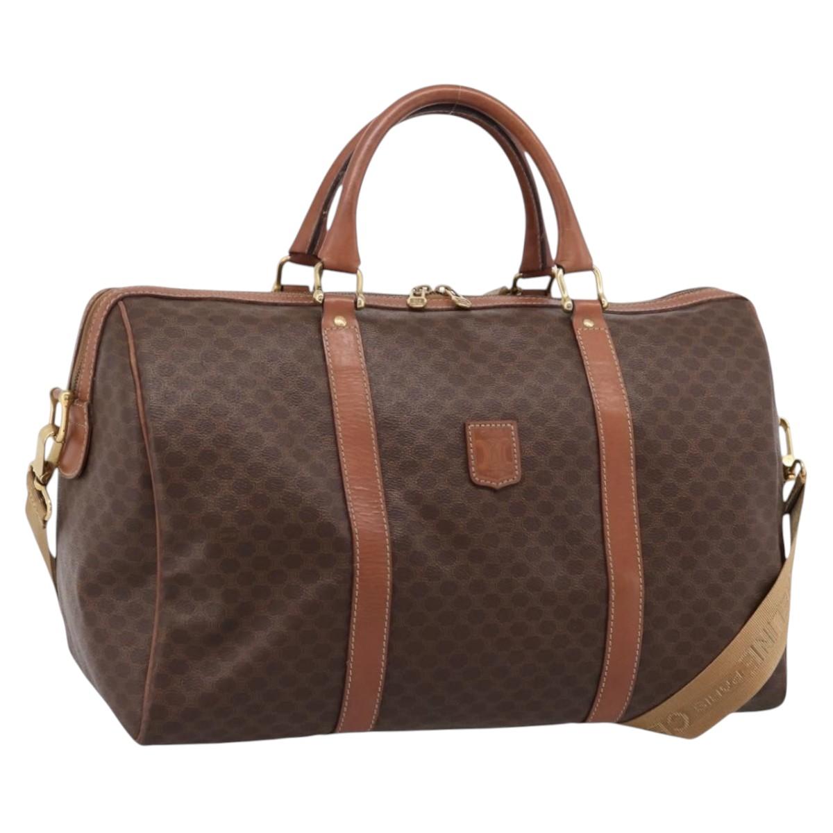 CELINE Macadam Canvas Boston Bag PVC Leather 2way Brown Gold Auth 204212