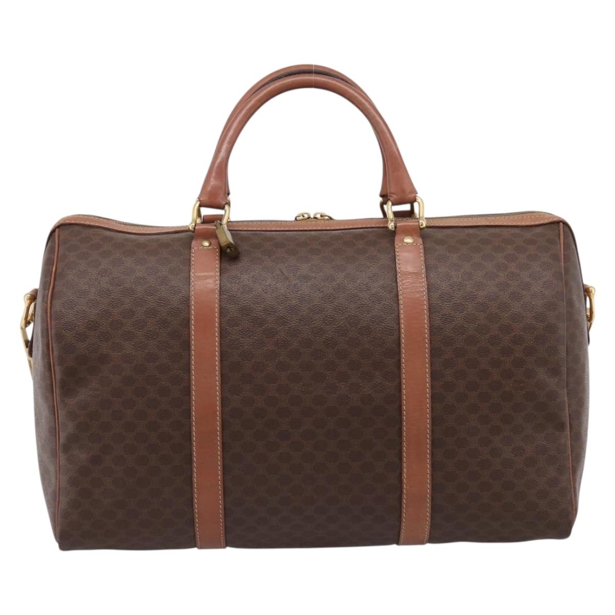 CELINE Macadam Canvas Boston Bag PVC Leather 2way Brown Gold Auth 204212