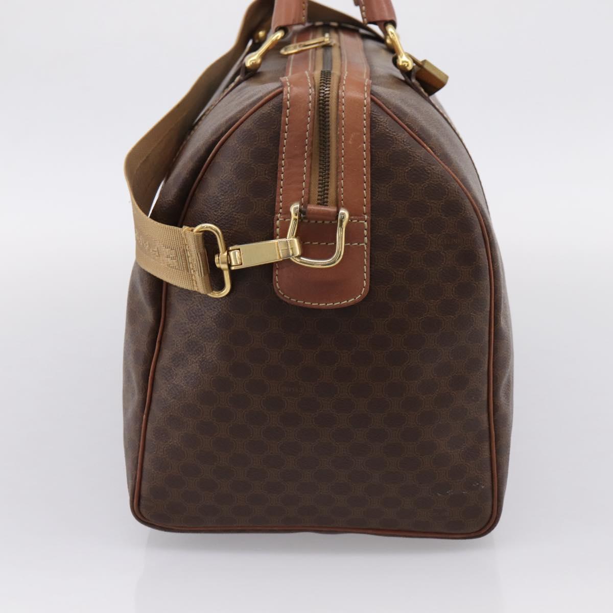 CELINE Macadam Canvas Boston Bag PVC Leather 2way Brown Gold Auth 204212