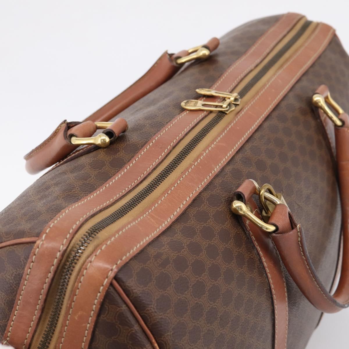 CELINE Macadam Canvas Boston Bag PVC Leather 2way Brown Gold Auth 204212