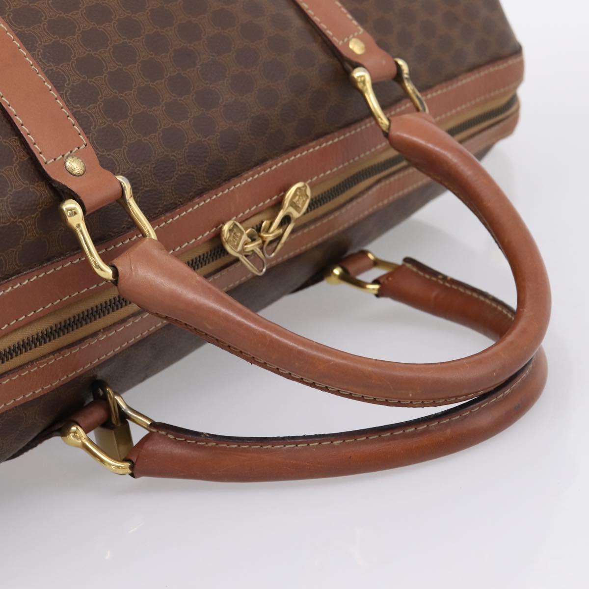 CELINE Macadam Canvas Boston Bag PVC Leather 2way Brown Gold Auth 204212