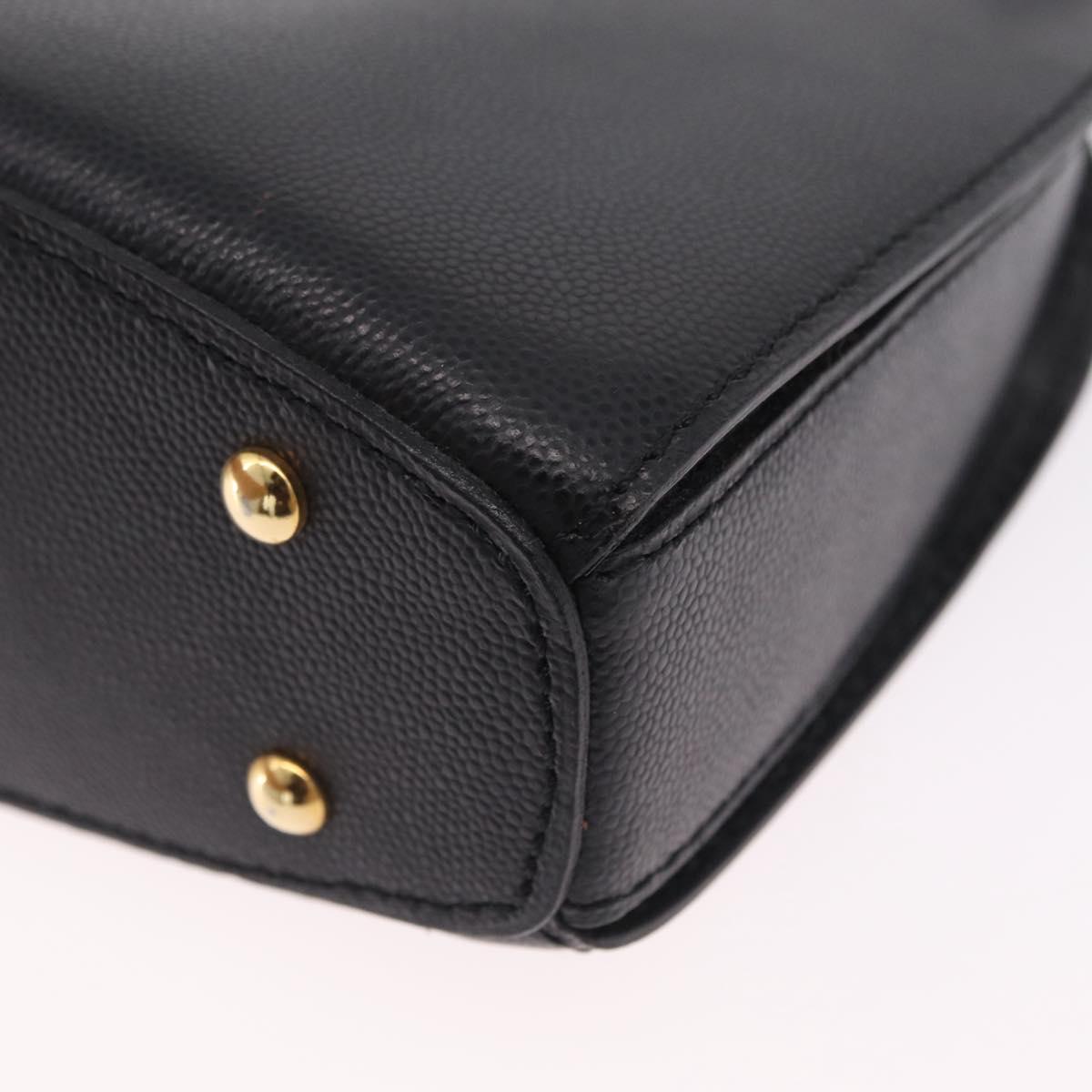 CELINE Hand Bag Leather Black Gold Auth 204213A