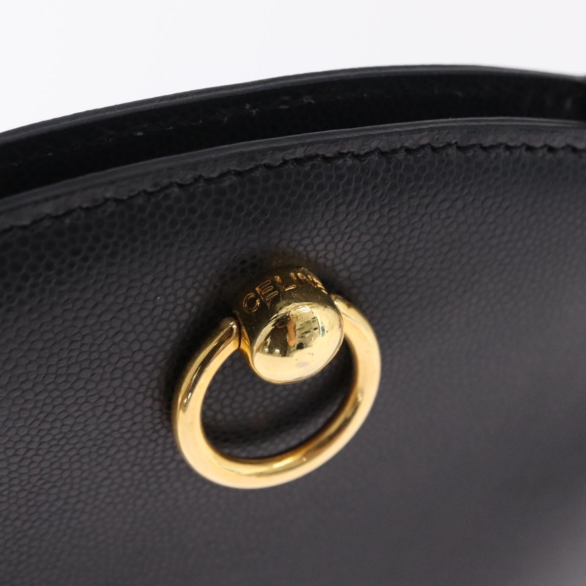 CELINE Hand Bag Leather Black Gold Auth 204213A