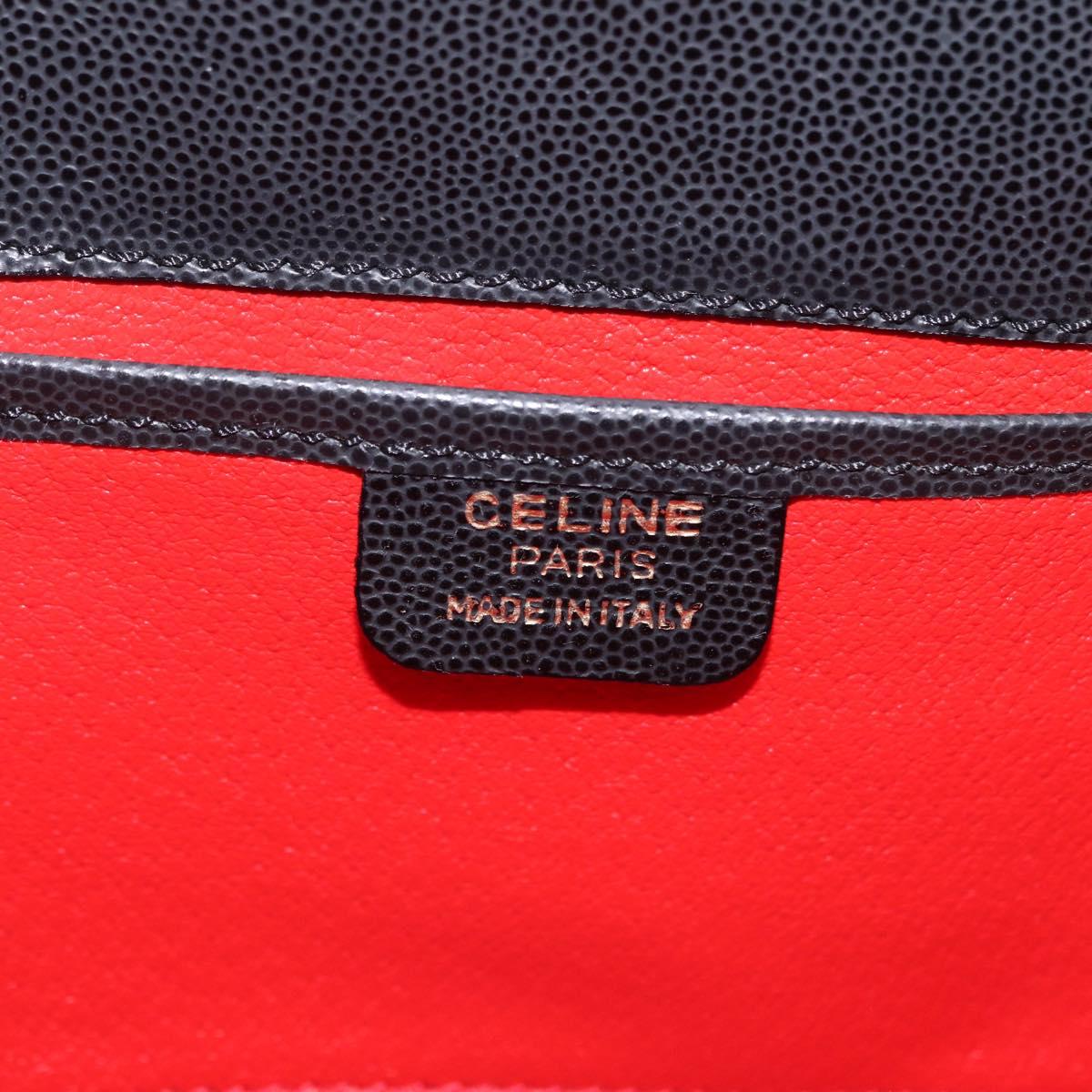 CELINE Hand Bag Leather Black Gold Auth 204213A