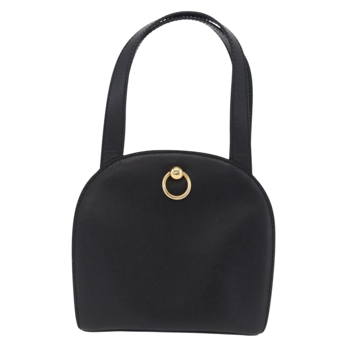 CELINE Hand Bag Leather Black Gold Auth 204213A