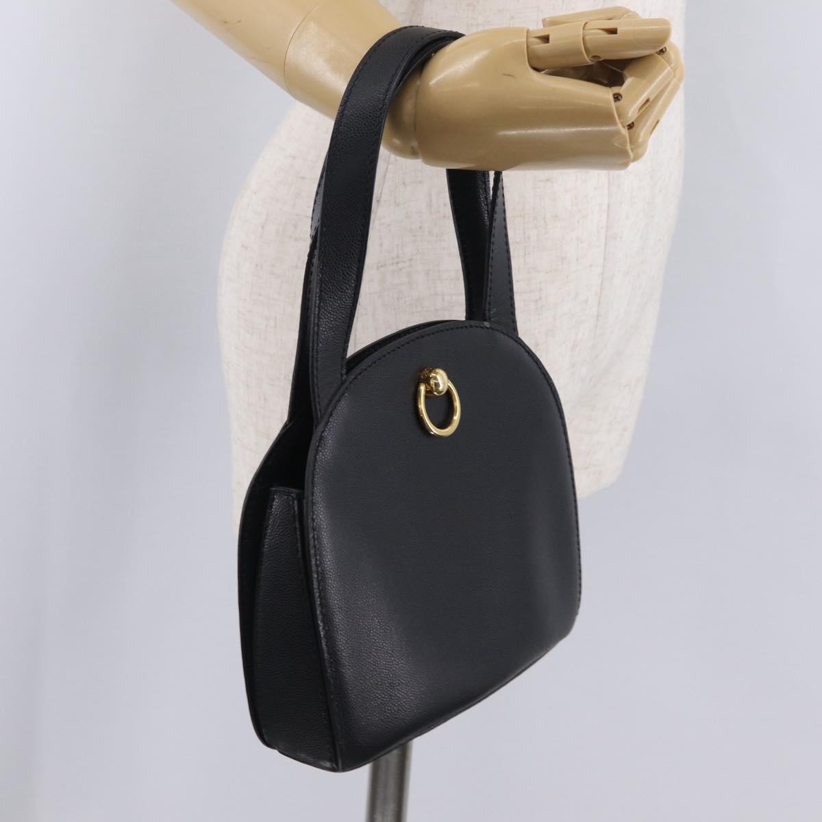 CELINE Hand Bag Leather Black Gold Auth 204213A