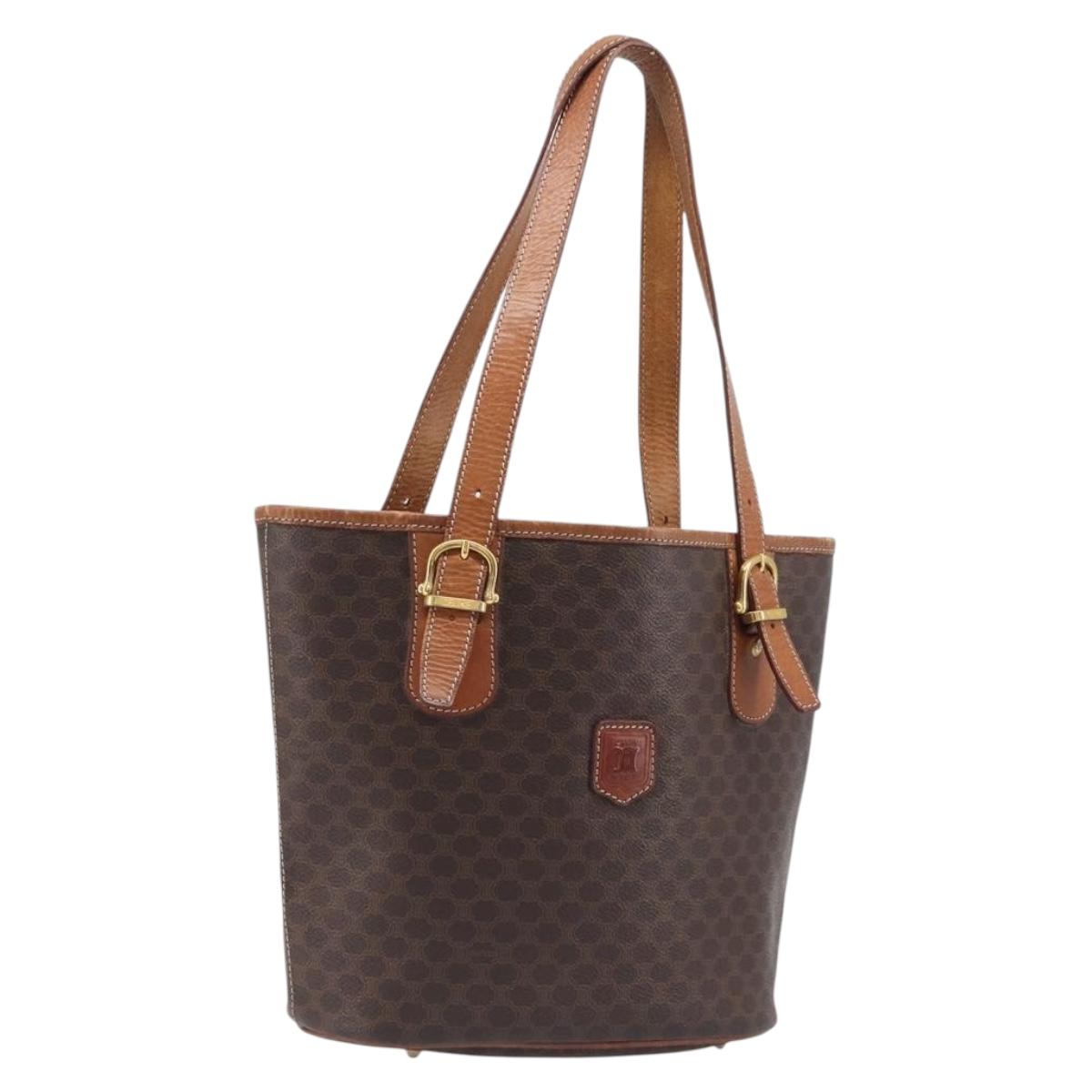 CELINE Macadam Canvas Tote Bag PVC Leather Brown Gold Auth 204214