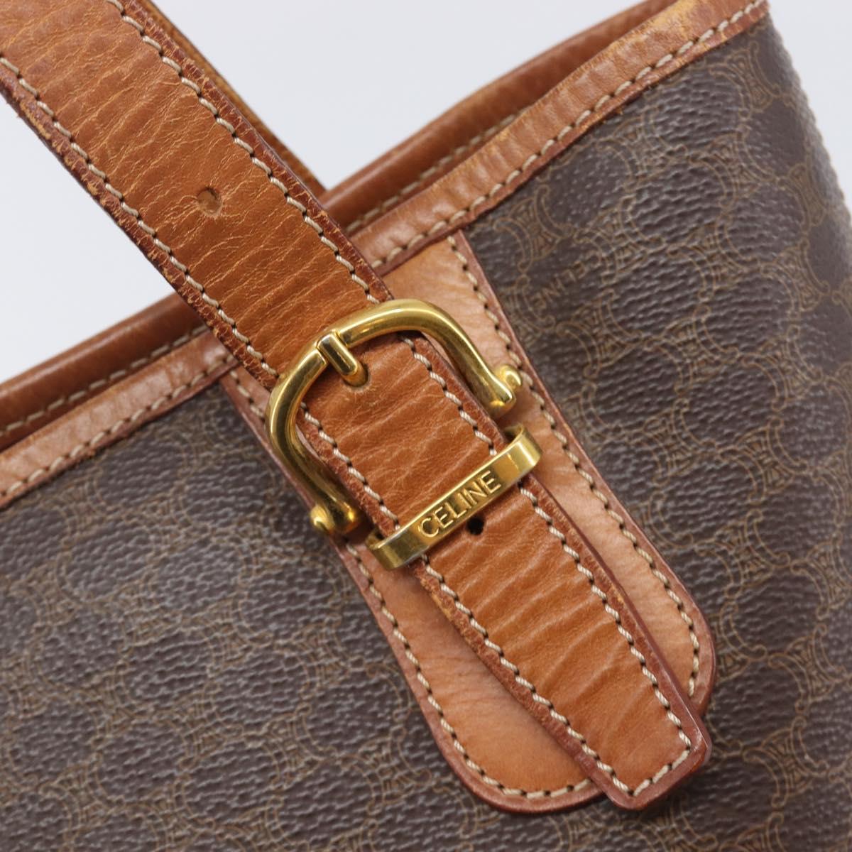 CELINE Macadam Canvas Tote Bag PVC Leather Brown Gold Auth 204214