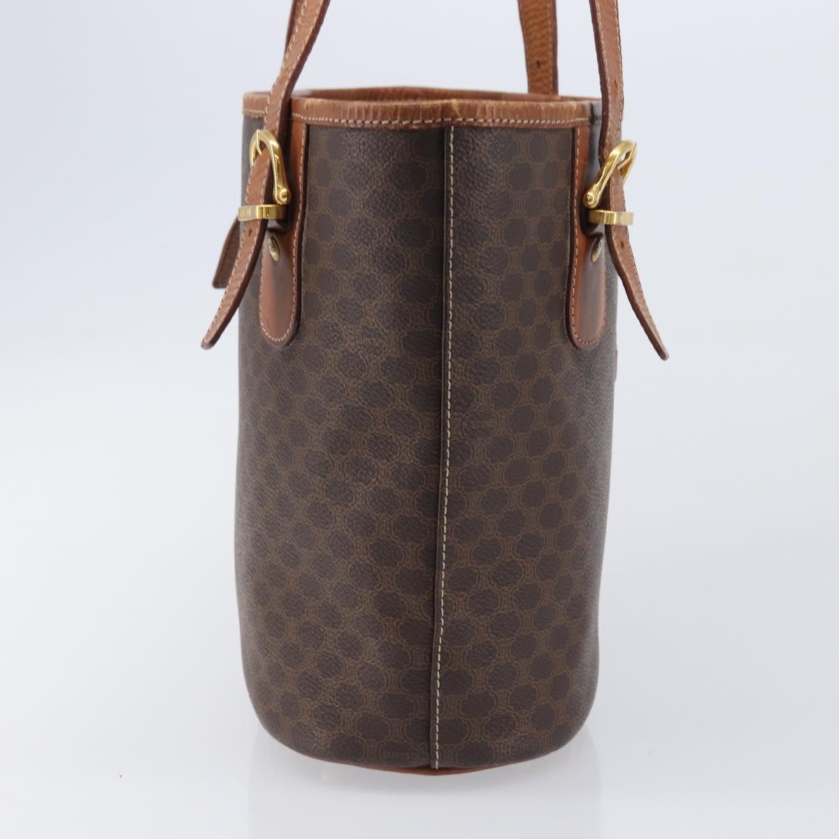 CELINE Macadam Canvas Tote Bag PVC Leather Brown Gold Auth 204214