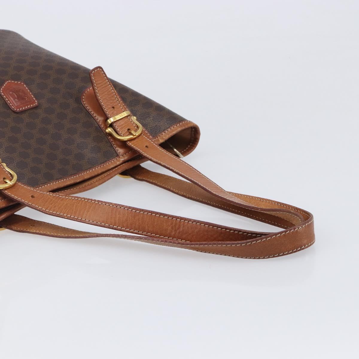 CELINE Macadam Canvas Tote Bag PVC Leather Brown Gold Auth 204214