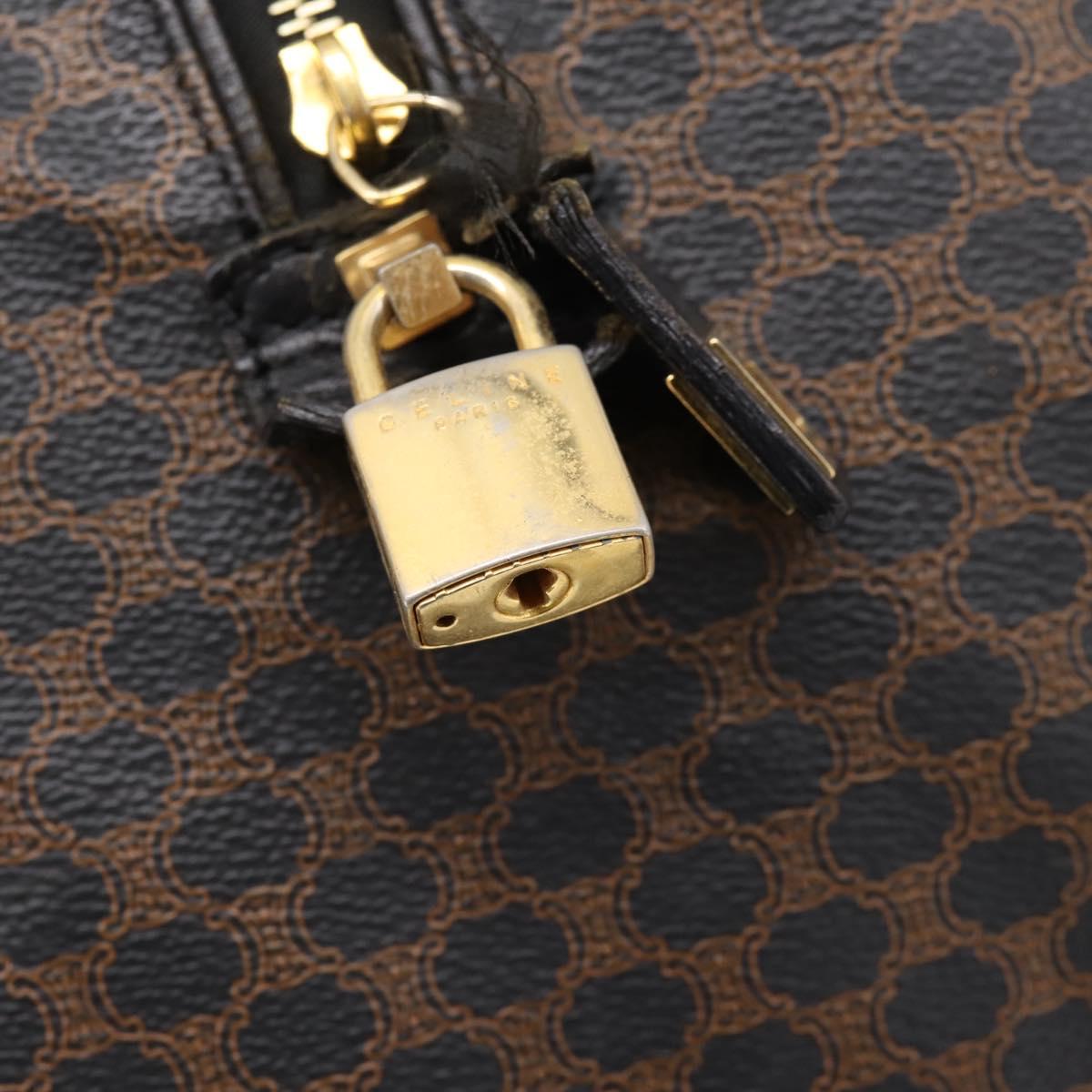 CELINE Macadam Canvas Boston Bag PVC Leather Black Gold Auth 204215