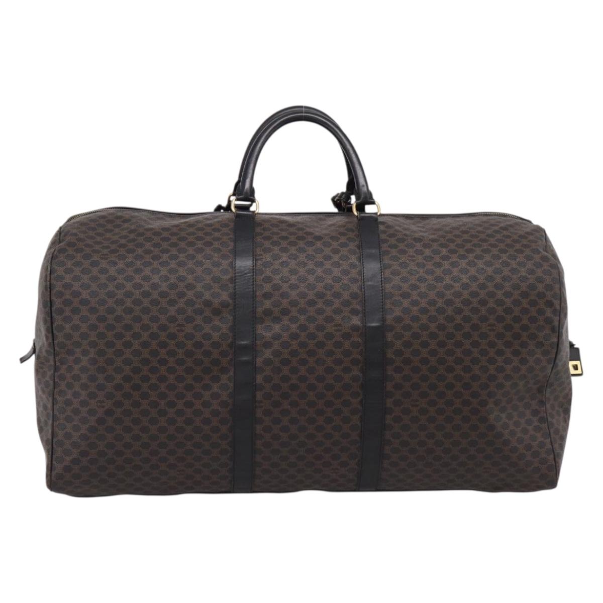 CELINE Macadam Canvas Boston Bag PVC Leather Black Gold Auth 204215
